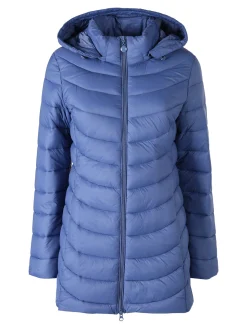 Flight Finery Giubbotto lungo da donna con cappuccio e zip - jeans