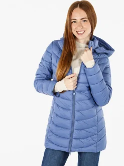 Flight Finery Giubbotto lungo da donna con cappuccio e zip - jeans