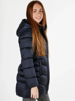 Flight Finery Giubbotto lungo da donna con bottoni e zip - blu scuro