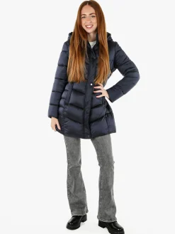 Flight Finery Giubbotto lungo da donna con bottoni e zip - blu scuro