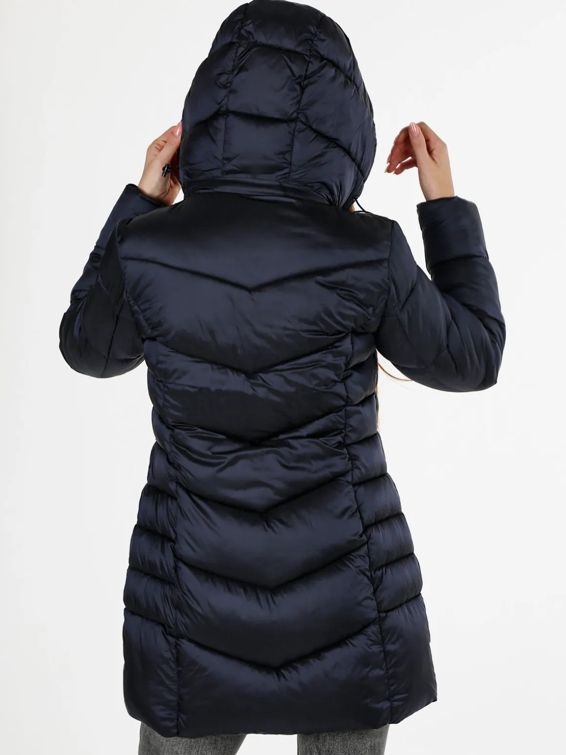 Flight Finery Giubbotto lungo da donna con bottoni e zip - blu scuro