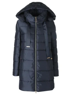 Flight Finery Giubbotto lungo da donna imbottito con cappuccio e zip - blu scuro
