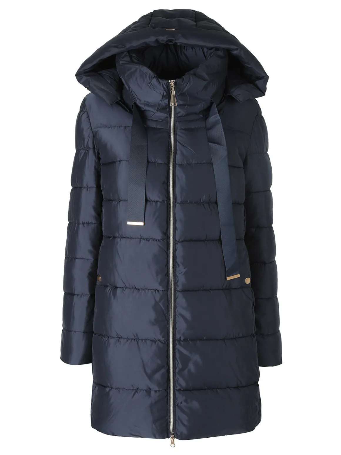 Flight Finery Giubbotto lungo da donna imbottito con cappuccio e zip - blu scuro