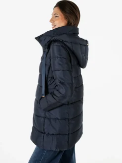 Flight Finery Giubbotto lungo da donna imbottito con cappuccio e zip - blu scuro