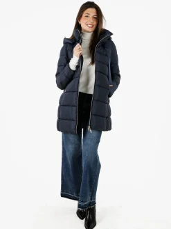 Flight Finery Giubbotto lungo da donna imbottito con cappuccio e zip - blu scuro