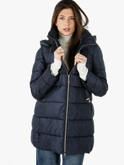Flight Finery Giubbotto lungo da donna imbottito con cappuccio e zip - blu scuro