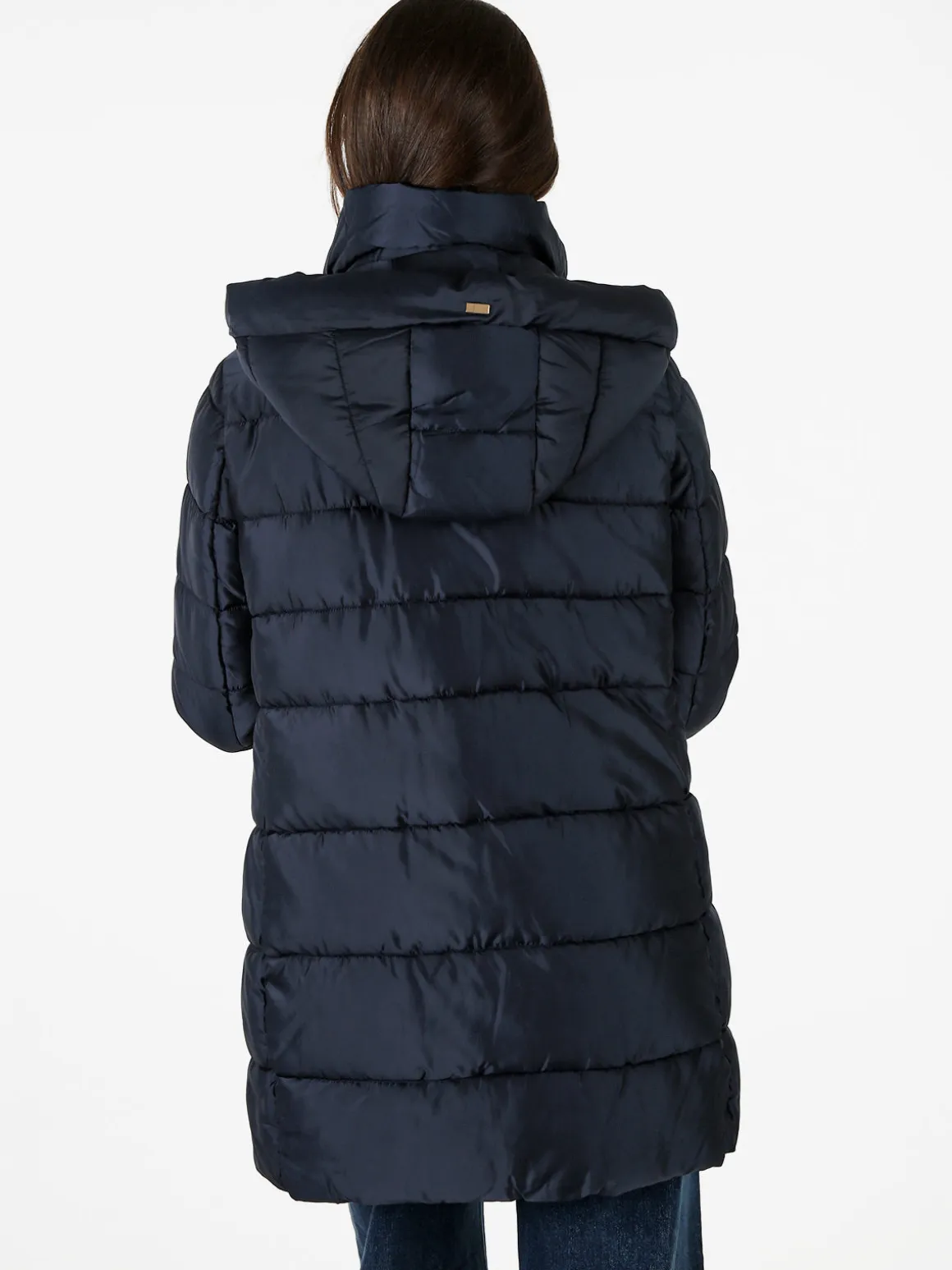 Flight Finery Giubbotto lungo da donna imbottito con cappuccio e zip - blu scuro