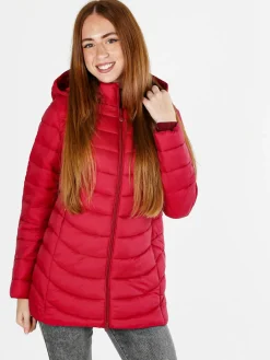 Flight Finery Giubbotto lungo da donna con cappuccio e zip - rosso