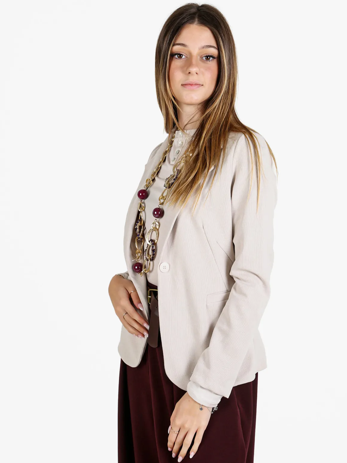 Floria Blazer donna a costine monobottone - beige