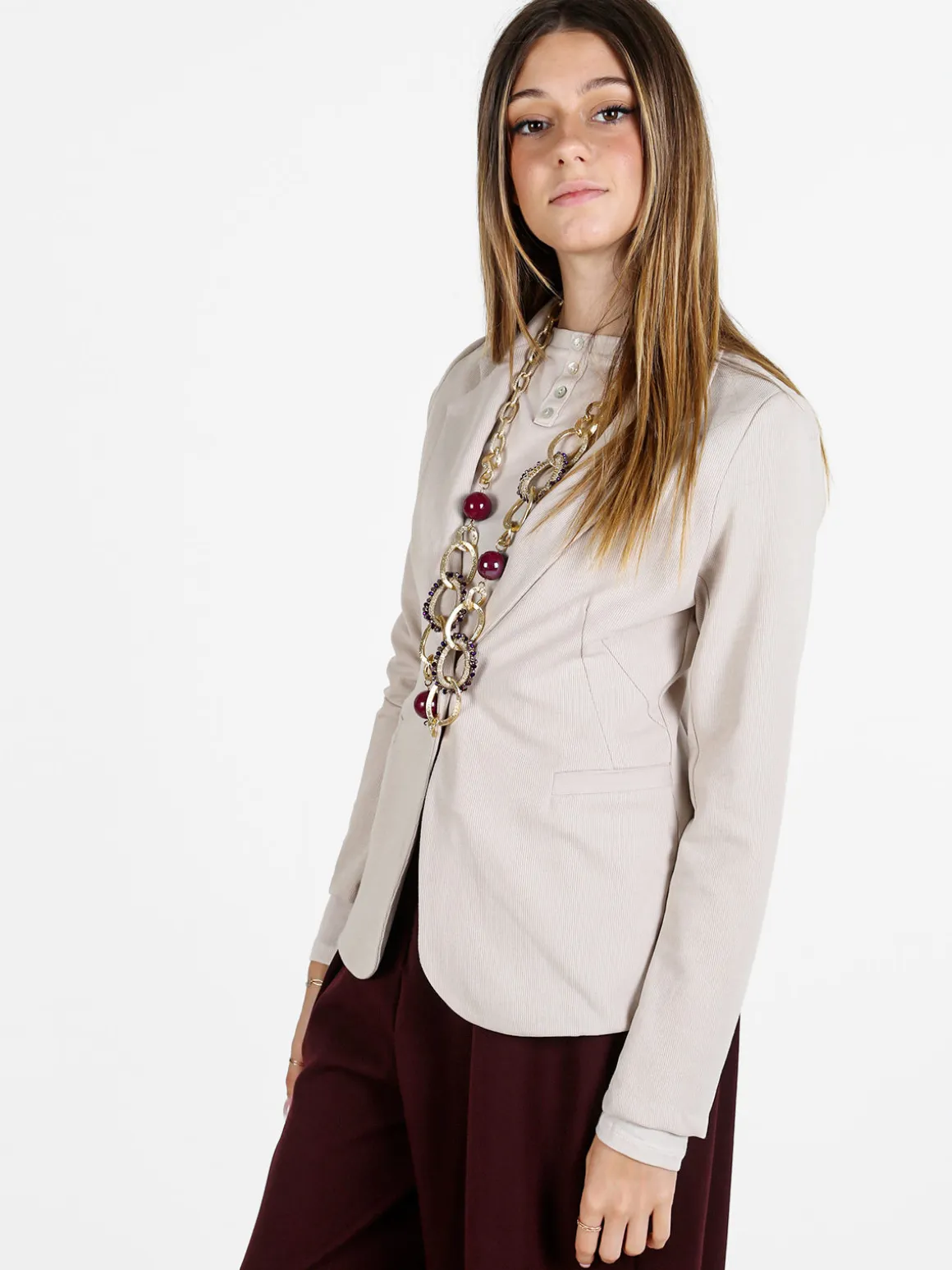 Floria Blazer donna a costine monobottone - beige
