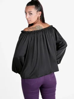 Floria Blusa donna effetto raso con scollo a barca