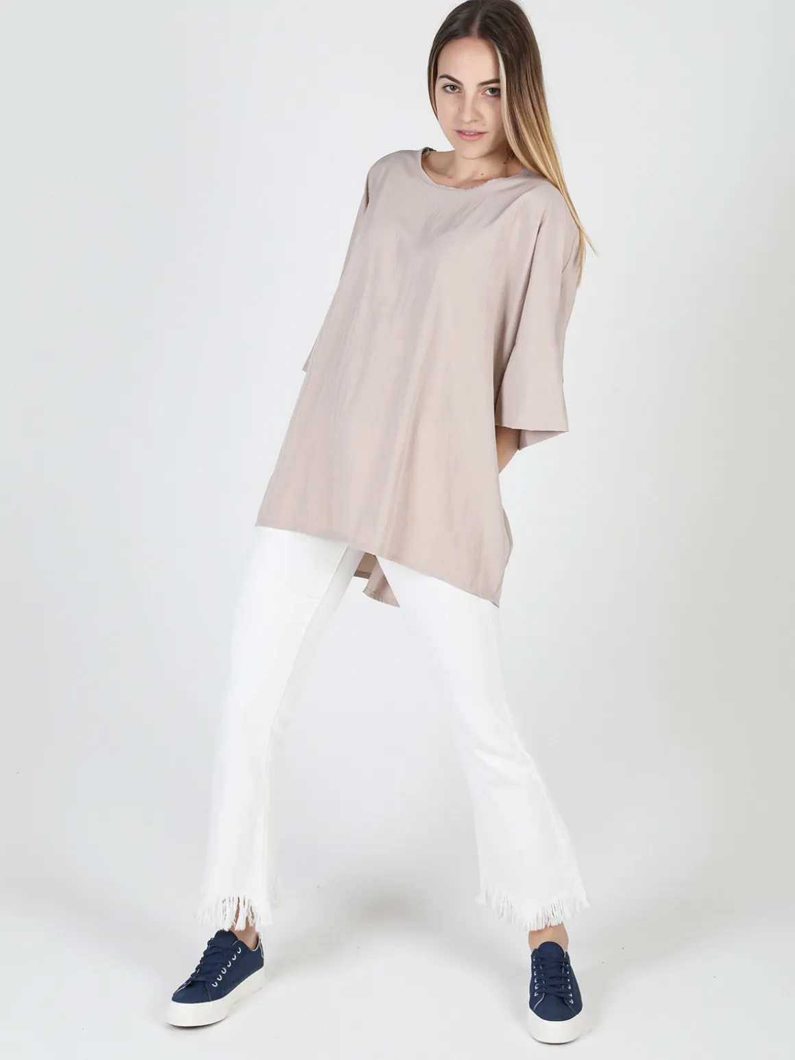 Floria Blusa donna oversize con maniche corte a pipistrello
