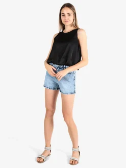 Floria Top donna smanicato effetto raso