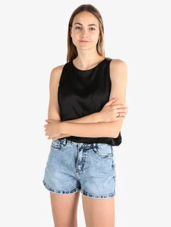 Floria Top donna smanicato effetto raso