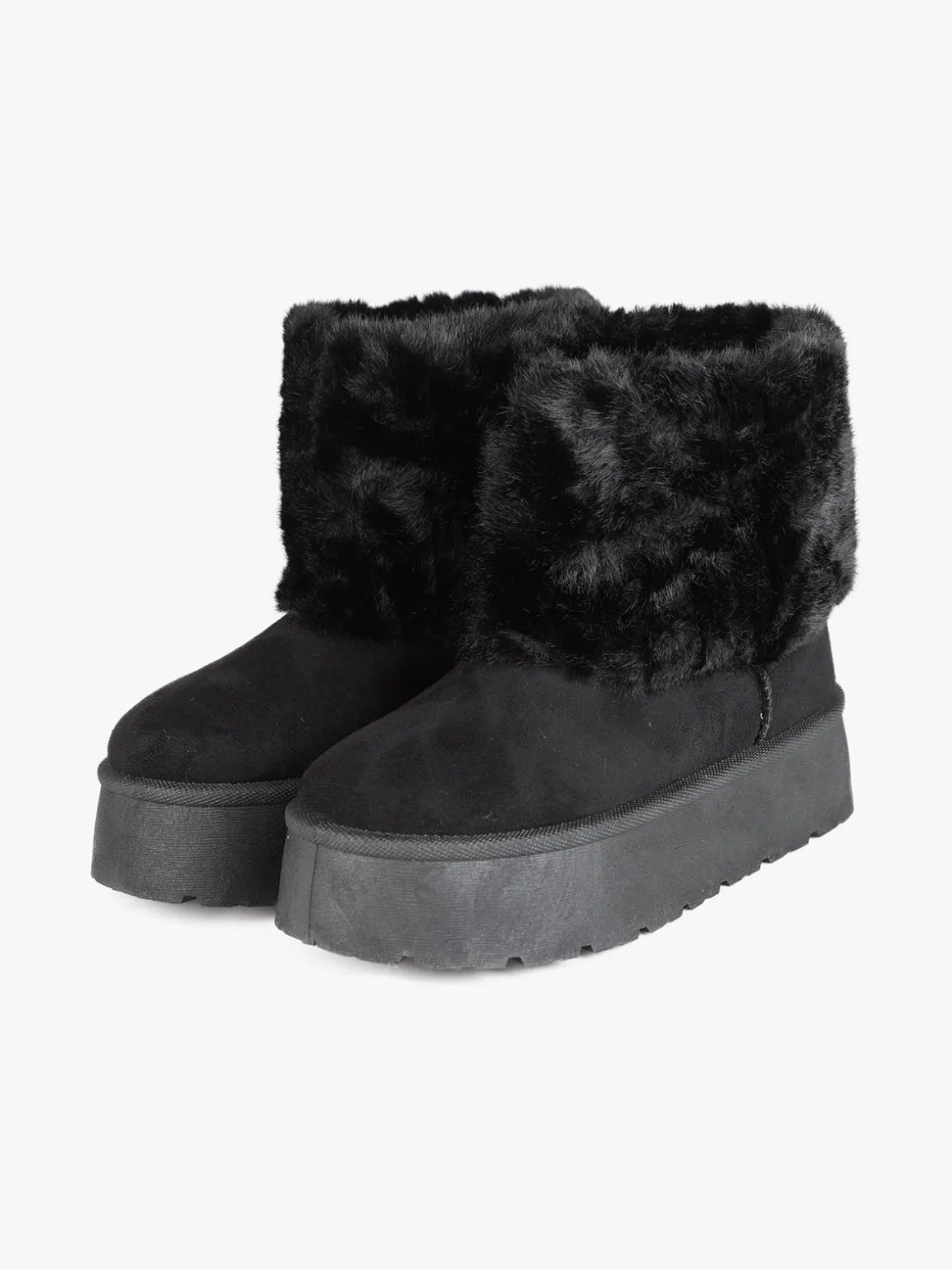 Flyfor Stivaletti donna scamosciati con platform e bordo in pelliccia sintetica