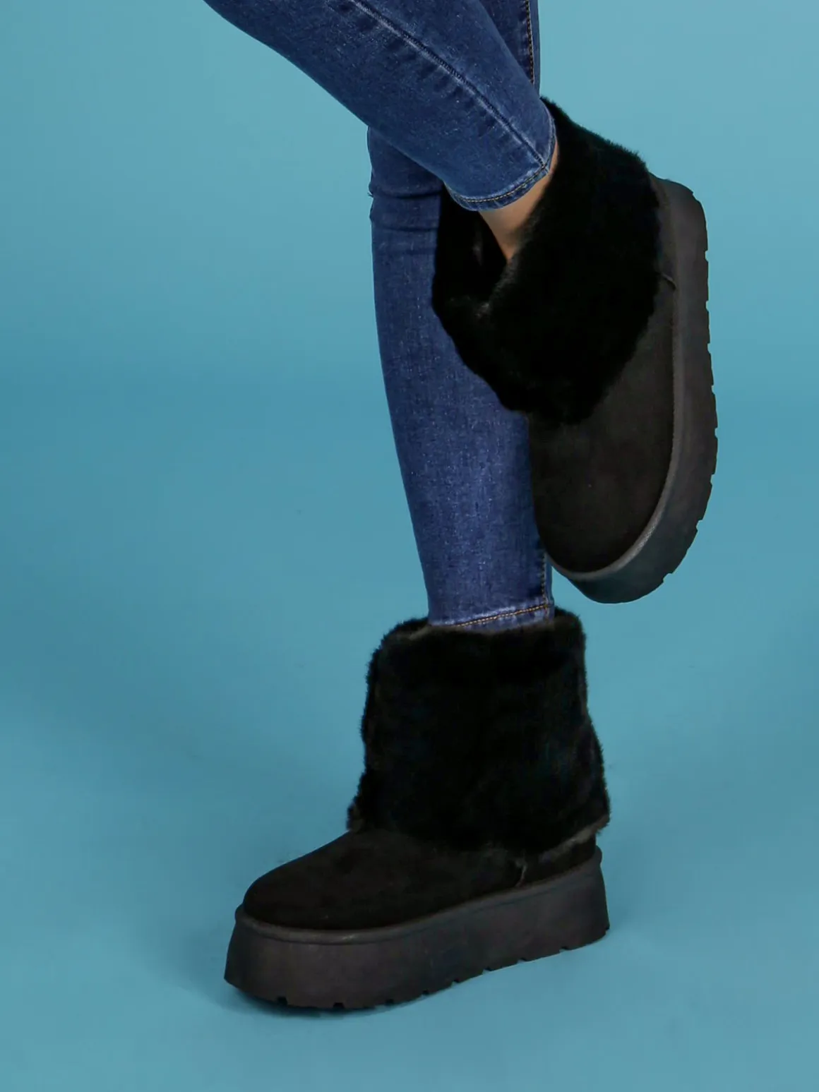 Flyfor Stivaletti donna scamosciati con platform e bordo in pelliccia sintetica