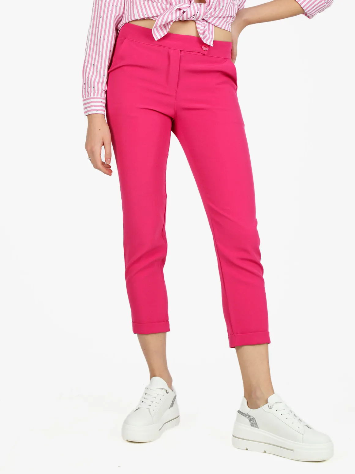 Frenetika Pantaloni classici da donna a gamba dritta con risvolto finale