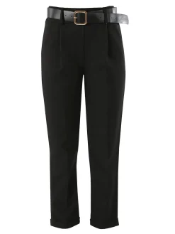 Frenetika Pantaloni da donna a gamba dritta con cintura e risvolti sul finale - nero