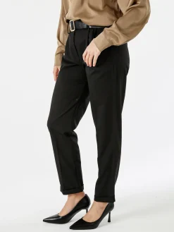 Frenetika Pantaloni da donna a gamba dritta con cintura e risvolti sul finale - nero