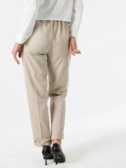 Frenetika Pantaloni da donna a gamba dritta con cintura e risvolti sul finale - beige