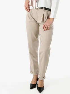 Frenetika Pantaloni da donna a gamba dritta con cintura e risvolti sul finale - beige
