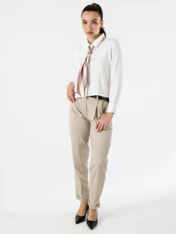 Frenetika Pantaloni da donna a gamba dritta con cintura e risvolti sul finale - beige