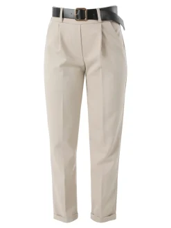 Frenetika Pantaloni da donna a gamba dritta con cintura e risvolti sul finale - beige