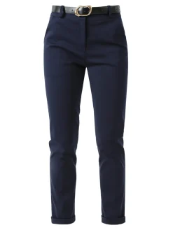 Frenetika Pantaloni donna a gamba dritta con risvolto sul finale e cintura - blu scuro