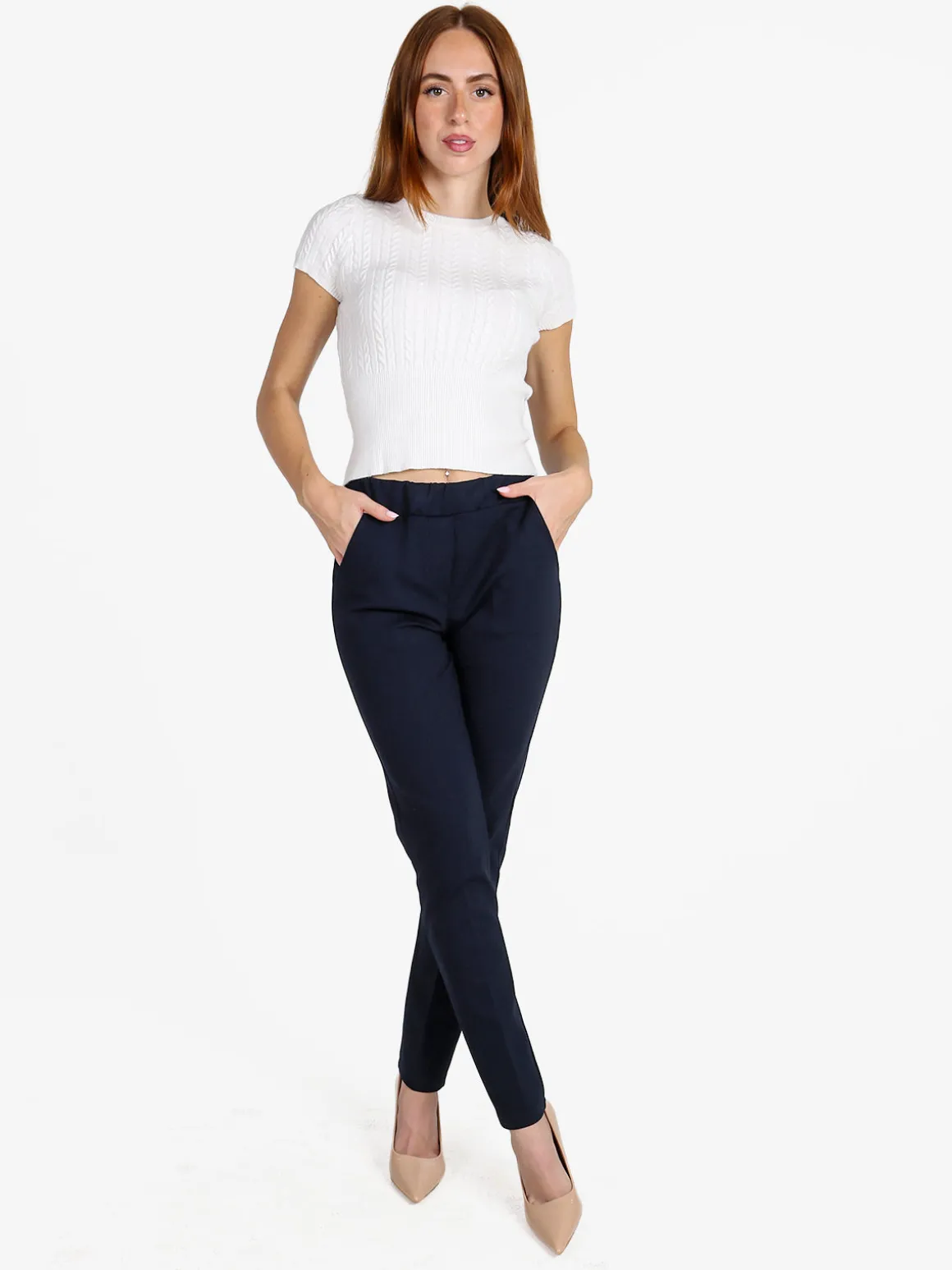 Frenetika Pantaloni donna a sigaretta con elastico in vita - blu