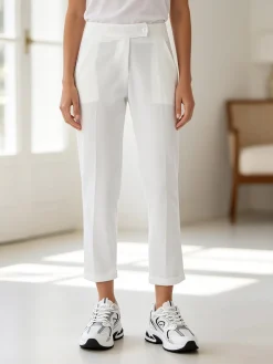 Frenetika Pantaloni donna a vita bassa con risvolto - bianco
