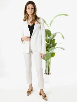 Frenetika Pantaloni donna a vita bassa con risvolto - bianco