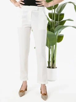 Frenetika Pantaloni donna a vita bassa con risvolto - bianco