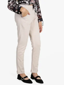 Frenetika Pantaloni donna a vita bassa con risvolto - beige