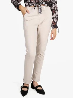 Frenetika Pantaloni donna a vita bassa con risvolto - beige