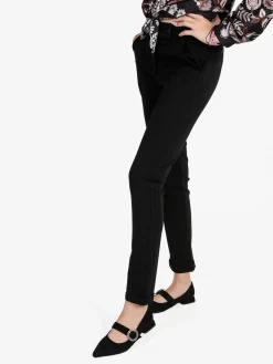 Frenetika Pantaloni donna a vita bassa con risvolto - nero