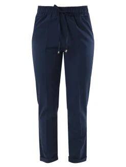 Frenetika Pantaloni donna casual con elastico in vita e risvolto sul finale - blu scuro