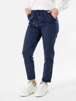 Frenetika Pantaloni donna casual con elastico in vita e risvolto sul finale - blu scuro