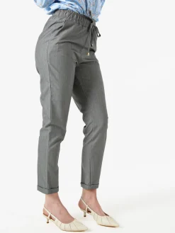 Frenetika Pantaloni donna casual con elastico in vita e risvolto sul finale - grigio