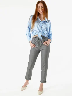Frenetika Pantaloni donna casual con elastico in vita e risvolto sul finale - grigio
