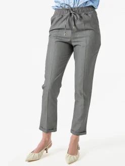 Frenetika Pantaloni donna casual con elastico in vita e risvolto sul finale - grigio