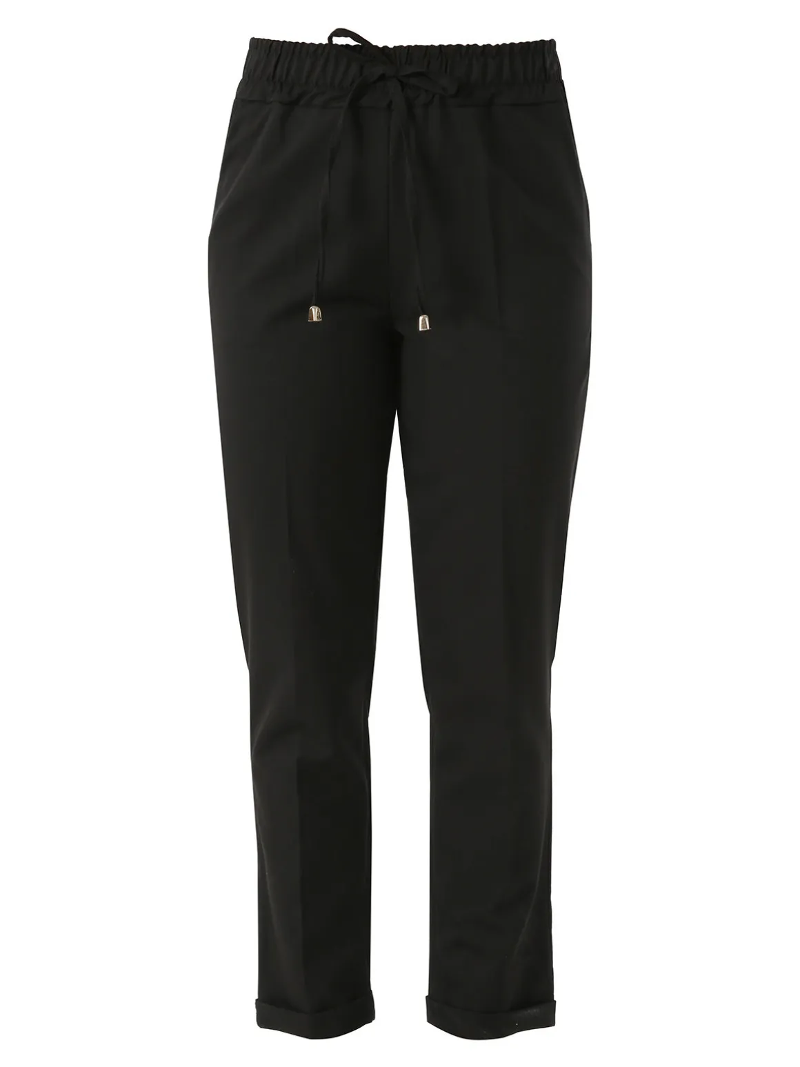Frenetika Pantaloni donna casual con elastico in vita e risvolto sul finale - nero