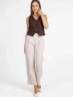 Frenetika Pantaloni donna classici a gamba larga - beige