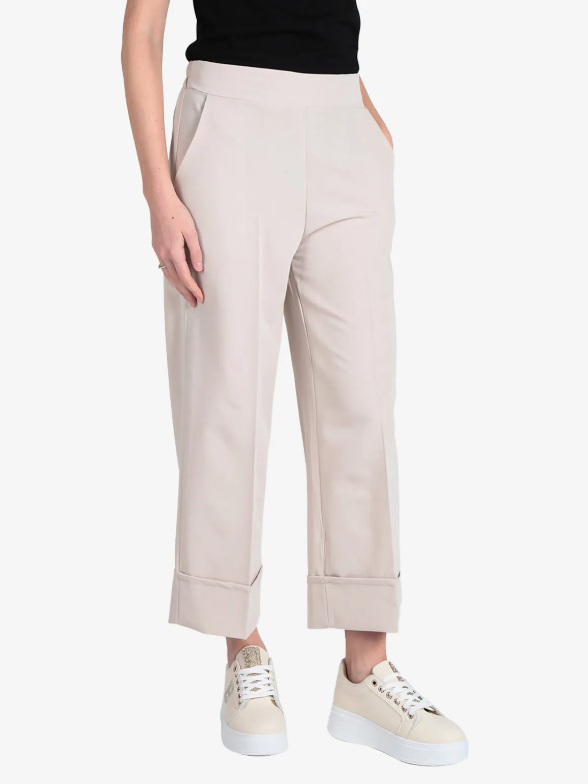 Frenetika Pantaloni donna crop con risvolto alto