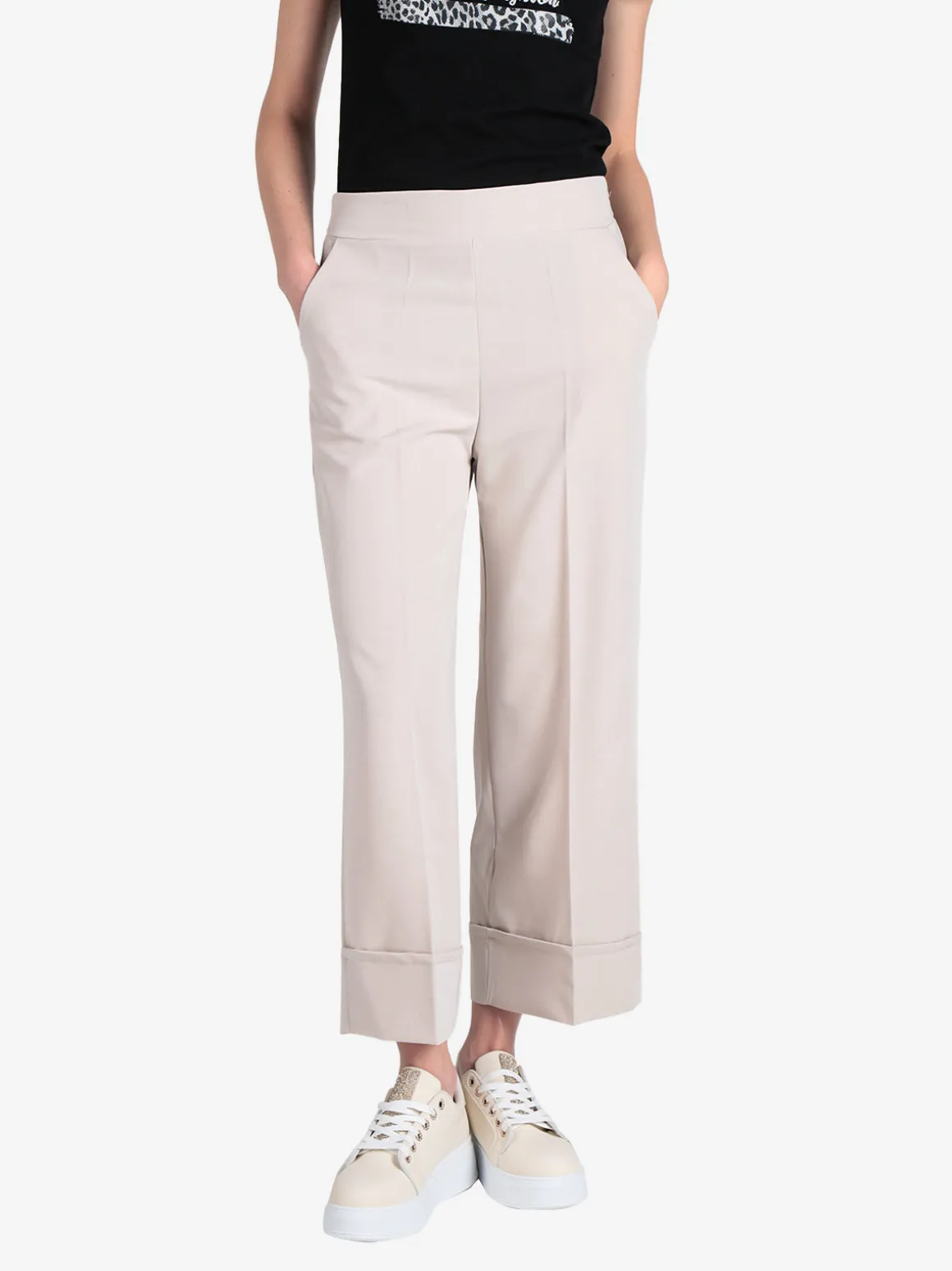 Frenetika Pantaloni donna crop con risvolto alto