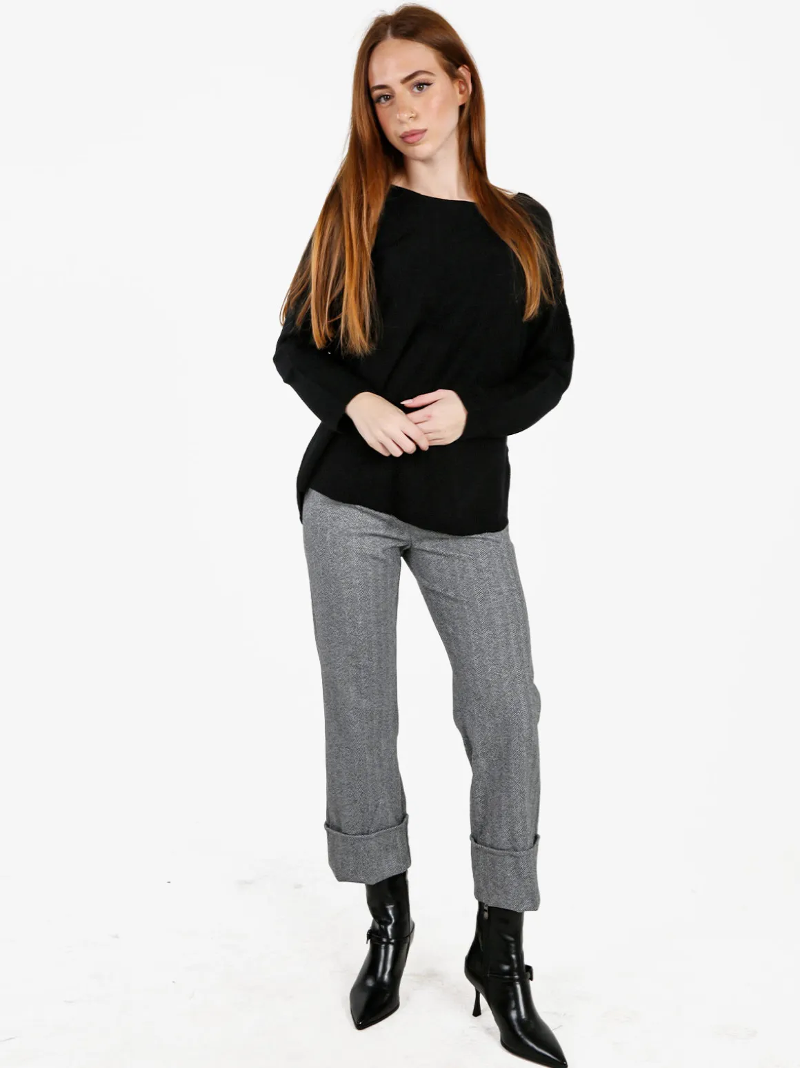 Frenetika Pantaloni donna culotte cropped spigati - grigio