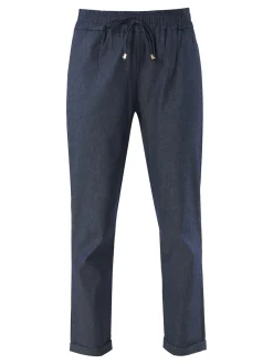 Frenetika Pantaloni donna in cotone effetto jeans con risvolti - blu