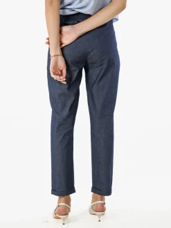 Frenetika Pantaloni donna in cotone effetto jeans con risvolti - blu