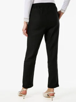 Frenetika Pantaloni donna in misto lino con risvolti - nero