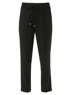 Frenetika Pantaloni donna in misto lino con risvolti - nero