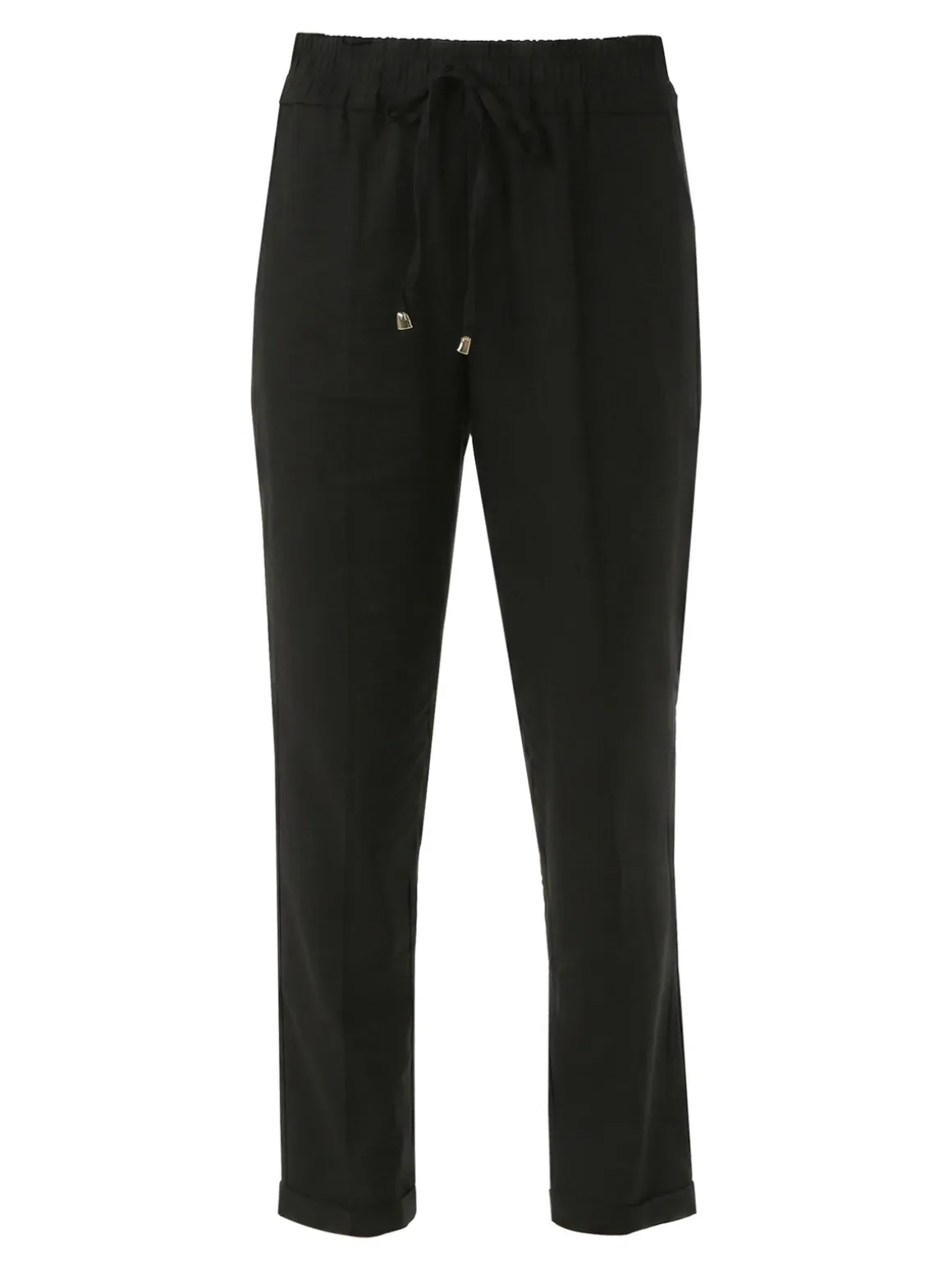 Frenetika Pantaloni donna in misto lino con risvolti - nero